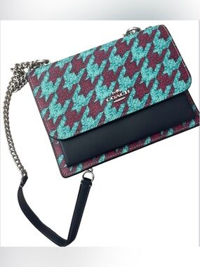 Coach Teal and Burgundy Houndstooth Chain Crossbody